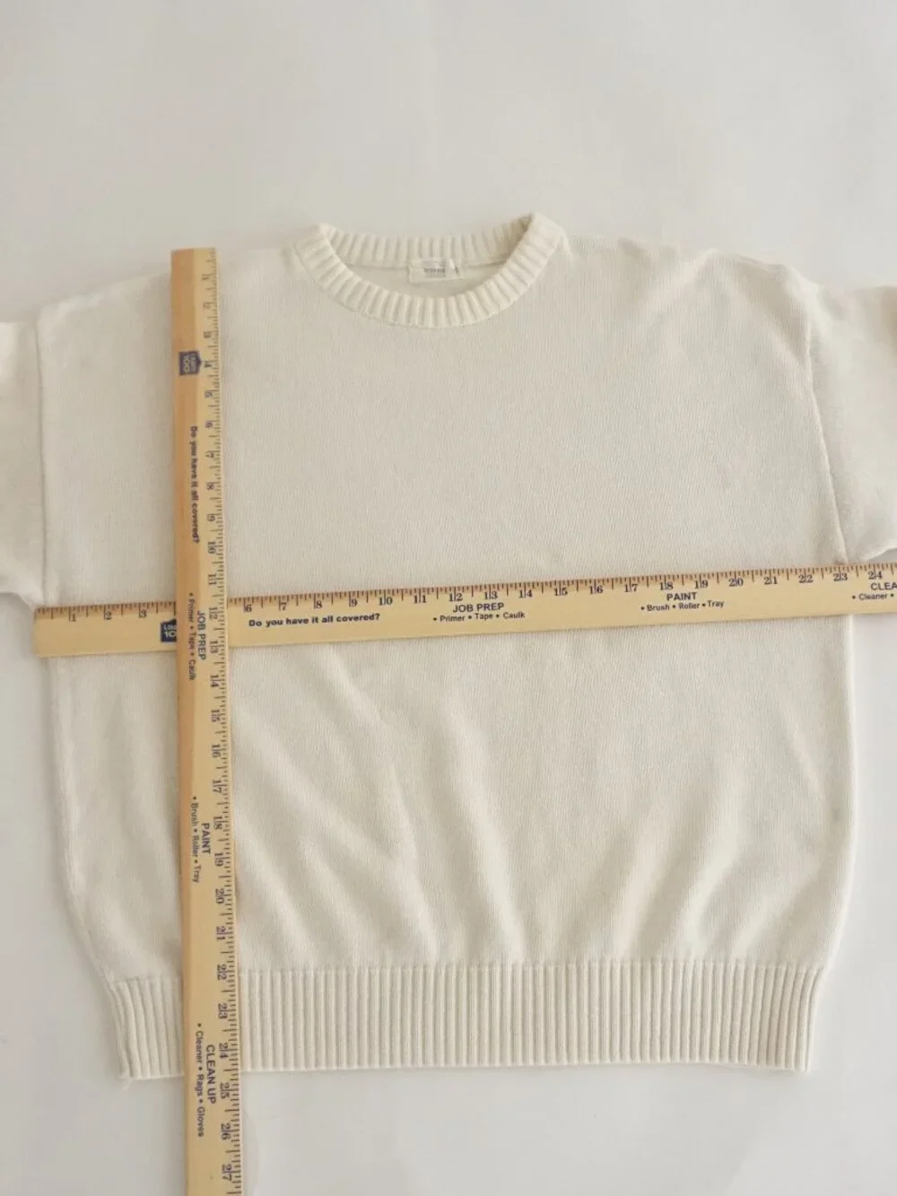 Vintage Classics Cream Solid Knit Minimal Ribbed Hem Crew Neck Sweater Cotton M - Picture 3 of 10